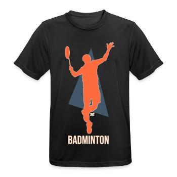 Badmintonspieler beim Smash - Retro Stil - Männer T-Shirt atmungsaktiv - Schwarz - Vorne - AI Model Male 178 light (178cm)