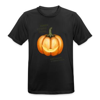 Innen etwas hohl, aber grinse sympathisch - Kürbis - Männer T-Shirt atmungsaktiv - Schwarz - Vorne - AI Model Male 178 light (178cm)