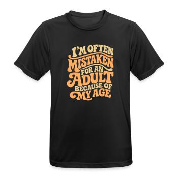 Ich werde oft für einen Erwachsenen MIstaken wegen meines Alters - Männer T-Shirt atmungsaktiv - Schwarz - Vorne - AI Model Male 178 light (178cm)