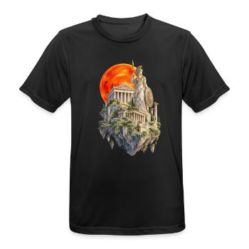 Roter Mond in Athen | Aquarellmalerei Stil - Männer T-Shirt atmungsaktiv - Schwarz - Vorne - AI Model Male 178 light (178cm)