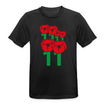 Rote Mohnblumen auf grünen Stängeln - Männer T-Shirt atmungsaktiv - Schwarz - Vorne - AI Model Male 178 light (178cm)