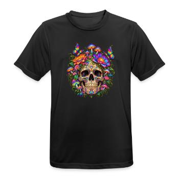 Blumige psychedelische Totenschädelpilze und Schmetterlinge - Männer T-Shirt atmungsaktiv - Schwarz - Vorne - AI Model Male 178 light (178cm)
