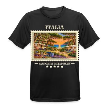 Italien Castiglione della Pescaia Camping Vintage  - Männer T-Shirt atmungsaktiv - Schwarz - Vorne - AI Model Male 178 light (178cm)