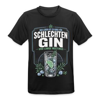 Gin Spruch – Schlechter Gin & Lange Meetings - Männer T-Shirt atmungsaktiv - Schwarz - Vorne - AI Model Male 178 light (178cm)