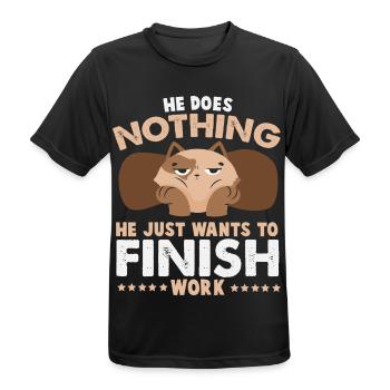 He Just Wants To Finish Work – Grummel Katze - Männer T-Shirt atmungsaktiv - Schwarz - Vorne - AI Model Male 178 light (178cm)