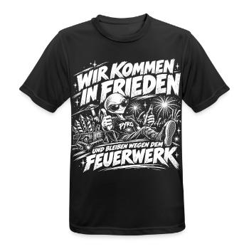 Wir kommen in Frieden – Feuerwerk - Männer T-Shirt atmungsaktiv - Schwarz - Vorne - AI Model Male 178 light (178cm)