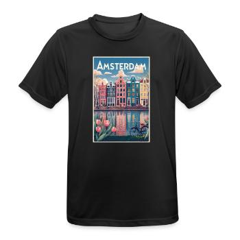Amsterdamer Kanalporträt - Männer T-Shirt atmungsaktiv - Schwarz - Vorne - AI Model Male 178 light (178cm)