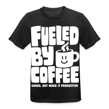 Fueled by Coffee – Produktives Chaos - Männer T-Shirt atmungsaktiv - Schwarz - Vorne - AI Model Male 178 light (178cm)