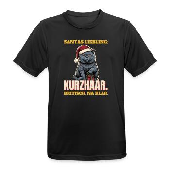 Santas Liebling: Britisch Kurzhaar mit Mütze - Männer T-Shirt atmungsaktiv - Schwarz - Vorne - AI Model Male 178 light (178cm)
