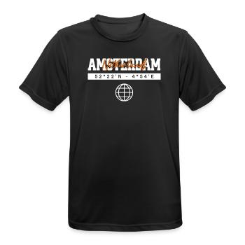Amsterdam Niederlande Koordinaten Reise Souvenir - Männer T-Shirt atmungsaktiv - Schwarz - Vorne - AI Model Male 178 light (178cm)