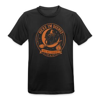 Hexe im Dienst, Vintage Katze Halloween Badge - Männer T-Shirt atmungsaktiv - Schwarz - Vorne - AI Model Male 178 light (178cm)