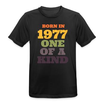 Geboren 1977 einzigartig - Männer T-Shirt atmungsaktiv - Schwarz - Vorne - AI Model Male 178 light (178cm)
