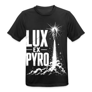 Lux Ex Pyro – Licht aus Feuerwerk - Männer T-Shirt atmungsaktiv - Schwarz - Vorne - AI Model Male 178 light (178cm)