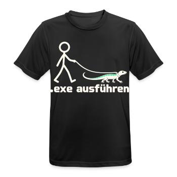 exe ausführen – Eidechse am Strichmännchen - Männer T-Shirt atmungsaktiv - Schwarz - Vorne - AI Model Male 178 light (178cm)