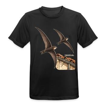 Wieder da – Mauersegler über den Dächern - Männer T-Shirt atmungsaktiv - Schwarz - Vorne - AI Model Male 178 light (178cm)