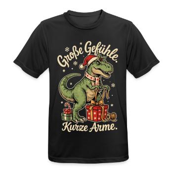 Weihnachts T-Rex mit Nikolausmütze und Geschenken - Männer T-Shirt atmungsaktiv - Schwarz - Vorne - AI Model Male 178 light (178cm)