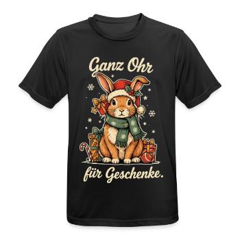 Weihnachtshase mit Schal und Geschenken - Männer T-Shirt atmungsaktiv - Schwarz - Vorne - AI Model Male 178 light (178cm)