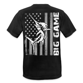 Marlin sauteur avec drapeau américain Pêche en haute mer - T-shirt respirant Homme - noir - Dos - AI Model Male 178 light (178cm)
