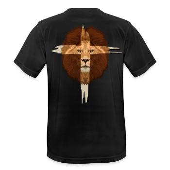 Lion Cross Christian Gift - Men's Breathable T-Shirt - black - Back - AI Model Male 178 light (178cm)