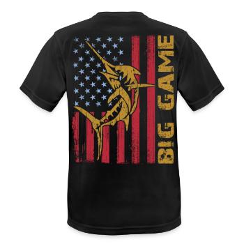 Springender Marlin mit US Flagge Hochseefischen - Männer T-Shirt atmungsaktiv - Schwarz - Hinten - AI Model Male 178 light (178cm)