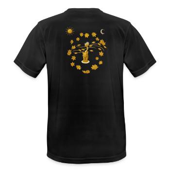 Goldkatze im Blütenkreis - Männer T-Shirt atmungsaktiv - Schwarz - Hinten - AI Model Male 178 light (178cm)