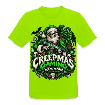 Creepmass Gaming: Manticore Green Team - Männer T-Shirt atmungsaktiv - Neongrün - Vorne - AI Model Male 185 dark (185cm)