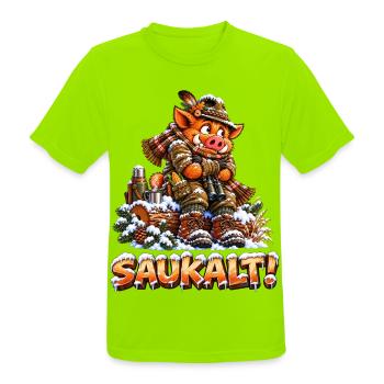 Saukalt! Frierendes Wildschwein, Lustiges Jagd - Männer T-Shirt atmungsaktiv - Neongrün - Vorne - AI Model Male 185 dark (185cm)