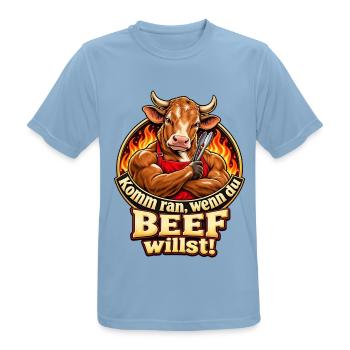 Komm ran, wenn du Beef willst! – Grillhumor - Männer T-Shirt atmungsaktiv - Himmelblau - Vorne - AI Model Male 185 dark (185cm)