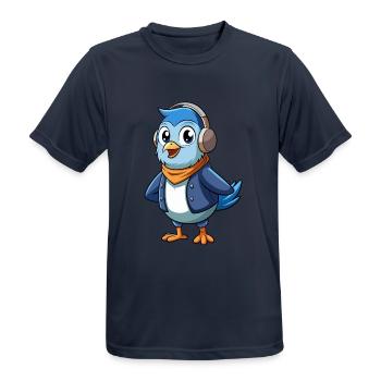 Pigeon Drôle Dessin Animé Personnage Casque Musique - T-shirt respirant Homme - bleu marine foncé - Devant - AI Model Male 178 light (178cm)