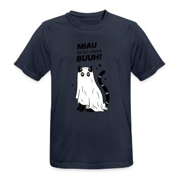 Miau äh ich meine Buuh! - Katze Gespenst Halloween - Männer T-Shirt atmungsaktiv - Dunkelnavy - Vorne - AI Model Male 178 light (178cm)
