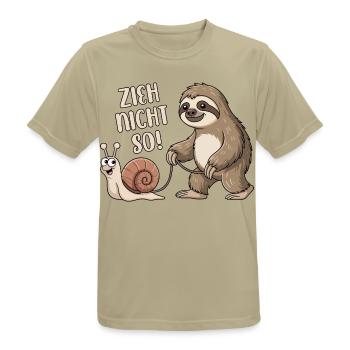 Zieh nicht so - Schnecke und Faultier - Männer T-Shirt atmungsaktiv - Sandbeige - Vorne - AI Model Male 185 dark (185cm)