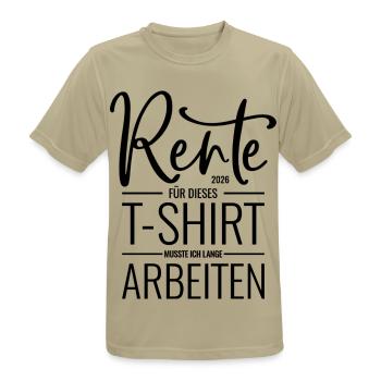 Rente 2026 - Abschied Kollege - Rentner Rentnerin - Männer T-Shirt atmungsaktiv - Sandbeige - Vorne - AI Model Male 185 dark (185cm)