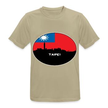 Taipeh-Taiwan-Flaggen-Skyline-Schattenbild-Reise - Männer T-Shirt atmungsaktiv - Sandbeige - Vorne - AI Model Male 185 dark (185cm)