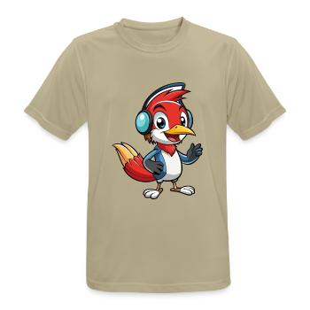 Woodpecker Lustige Zeichentrickfigur Kopfhörermusik - Männer T-Shirt atmungsaktiv - Sandbeige - Vorne - AI Model Male 185 dark (185cm)