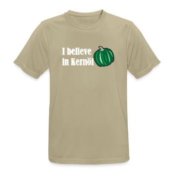 I believe in Kernöl Steiermark Österreich R - Männer T-Shirt atmungsaktiv - Sandbeige - Vorne - AI Model Male 185 dark (185cm)