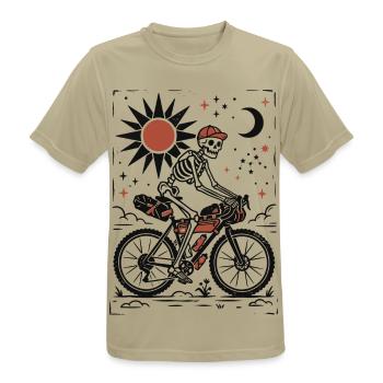 Skeleton Gravel Bike Linoleumschnitt - Männer T-Shirt atmungsaktiv - Sandbeige - Vorne - AI Model Male 185 dark (185cm)