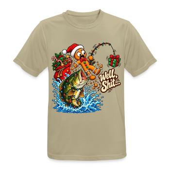 Well Shit Gingerbread Fishing Christmas Bass Humor - Männer T-Shirt atmungsaktiv - Sandbeige - Vorne - AI Model Male 185 dark (185cm)