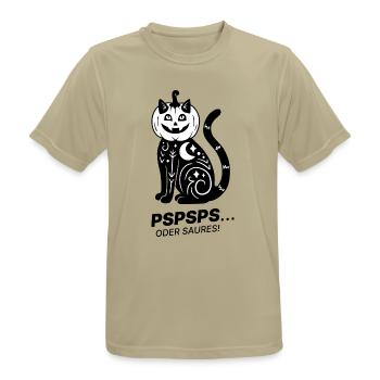 Pspsps oder Saures – Schwarze Katze Halloween - Männer T-Shirt atmungsaktiv - Sandbeige - Vorne - AI Model Male 185 dark (185cm)