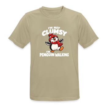 Pinguin watschlen Winter Cartoon Spruch - Männer T-Shirt atmungsaktiv - Sandbeige - Vorne - AI Model Male 185 dark (185cm)