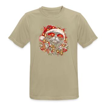 DJ Katze mit Weihnachtsmütze und Sonnenbrille - Männer T-Shirt atmungsaktiv - Sandbeige - Vorne - AI Model Male 185 dark (185cm)