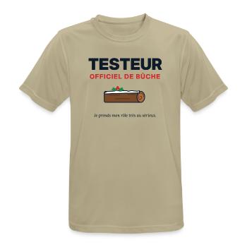 Offizieller Tester des Weihnachtsprotokolls – Weihnachtshumor - Männer T-Shirt atmungsaktiv - Sandbeige - Vorne - AI Model Male 185 dark (185cm)