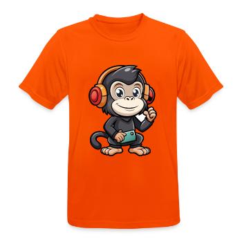 Schimpanse Lustige Cartoon Figur Kopfhörer Musik - Männer T-Shirt atmungsaktiv - Neonorange - Vorne - AI Model Male 185 dark (185cm)