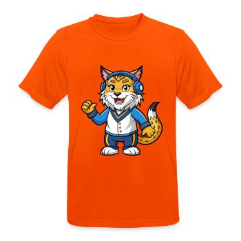 Luchs Lustige Zeichentrickfigur Kopfhörermusik - Männer T-Shirt atmungsaktiv - Neonorange - Vorne - AI Model Male 185 dark (185cm)