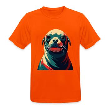 phoque dessin animé personnage animal de compagnie coloré - T-shirt respirant Homme - orange néon - Devant - AI Model Male 185 dark (185cm)