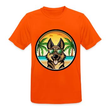 Berger d’Europe de l’Est Race Cartoon Beach - T-shirt respirant Homme - orange néon - Devant - AI Model Male 185 dark (185cm)