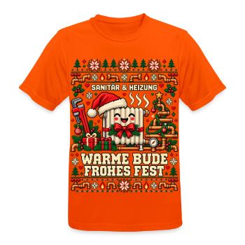 Sanitär und Heizung - Warme Bude, frohes Fest - Männer T-Shirt atmungsaktiv - Neonorange - Vorne - AI Model Male 185 dark (185cm)