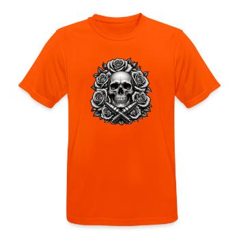 Totenkopf Rosen Zündkerzen Chicano Tattoo T-Shirt - Männer T-Shirt atmungsaktiv - Neonorange - Vorne - AI Model Male 185 dark (185cm)