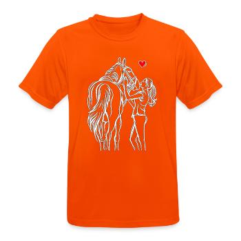 Pferdeliebe Reiterin mit Pferd und Herz - Männer T-Shirt atmungsaktiv - Neonorange - Vorne - AI Model Male 185 dark (185cm)