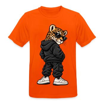 Leopard im Streetstyle – Urbaner Wildkatzenlook - Männer T-Shirt atmungsaktiv - Neonorange - Vorne - AI Model Male 185 dark (185cm)