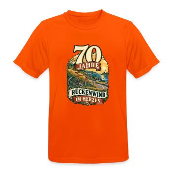 70 Jahre Rückenwind im Herzen - Männer T-Shirt atmungsaktiv - Neonorange - Vorne - AI Model Male 185 dark (185cm)